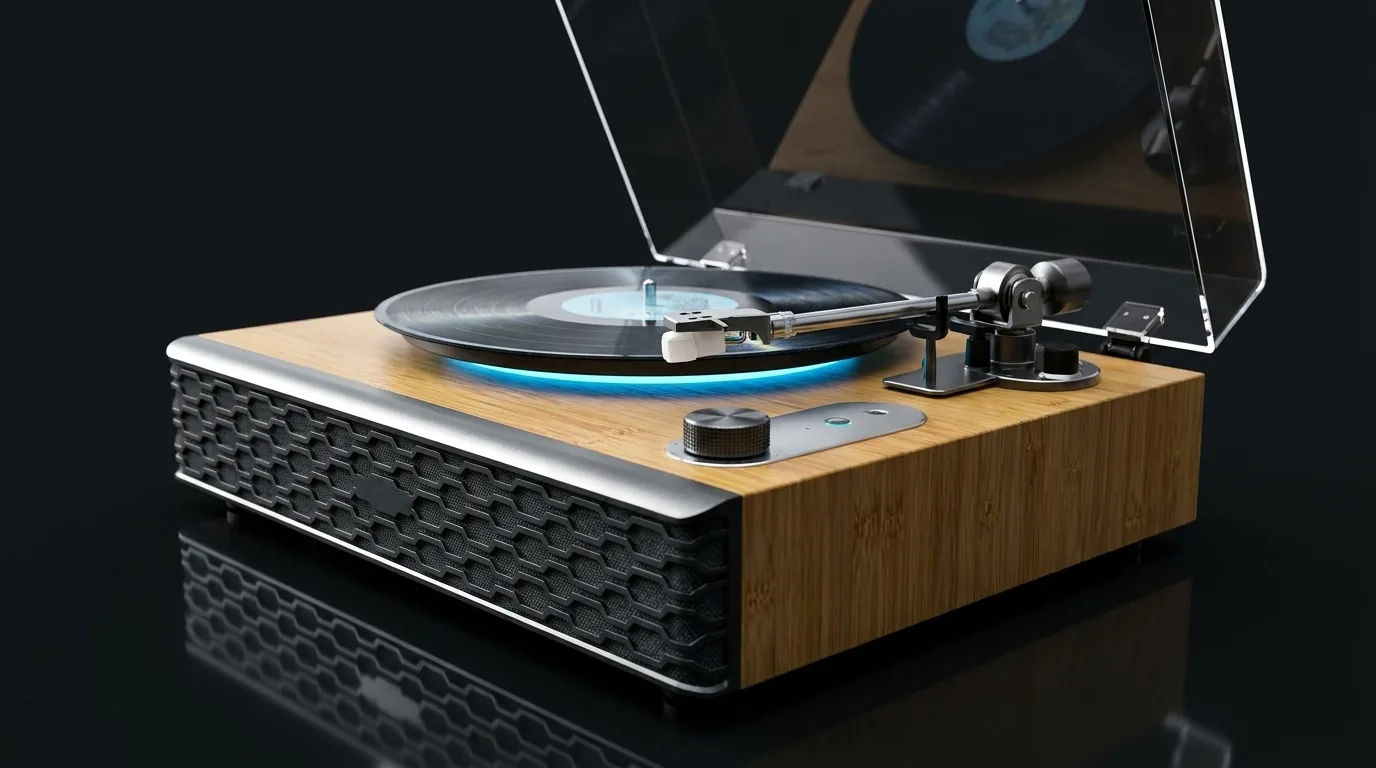 YE-TT56 — Bamboo Turntable · Built-in Speakers
